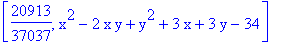 [20913/37037, x^2-2*x*y+y^2+3*x+3*y-34]
